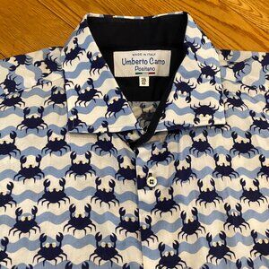 Men’s UMBERTO CARRO POSITANO Dress Shirt Size 19.5 48 Crab AOP Made in Italy